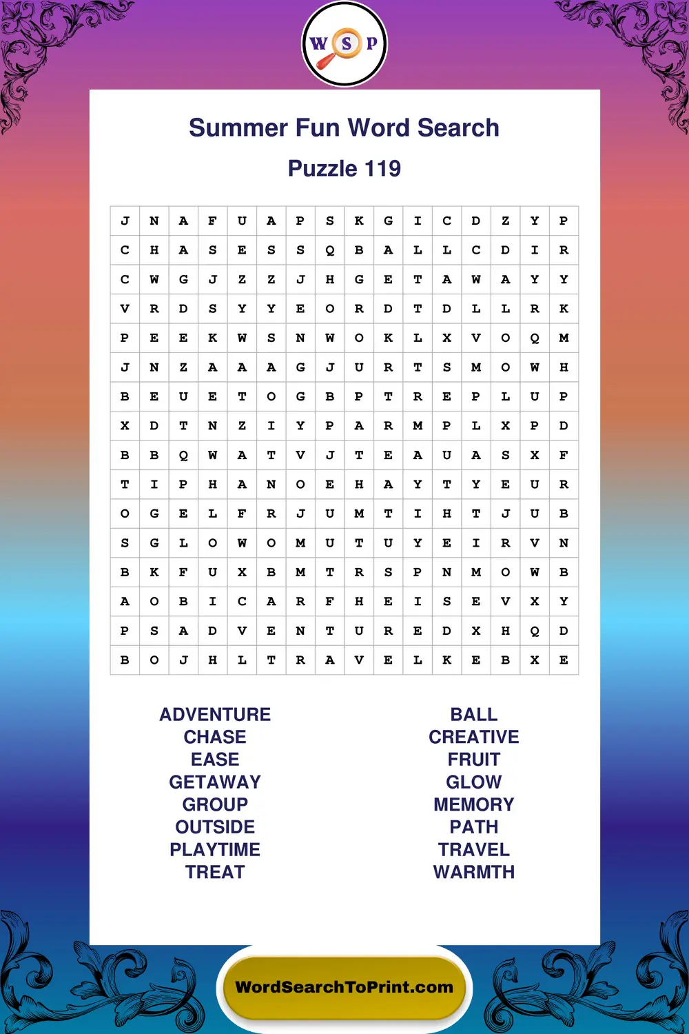 Summer Fun Word Search Puzzle 119