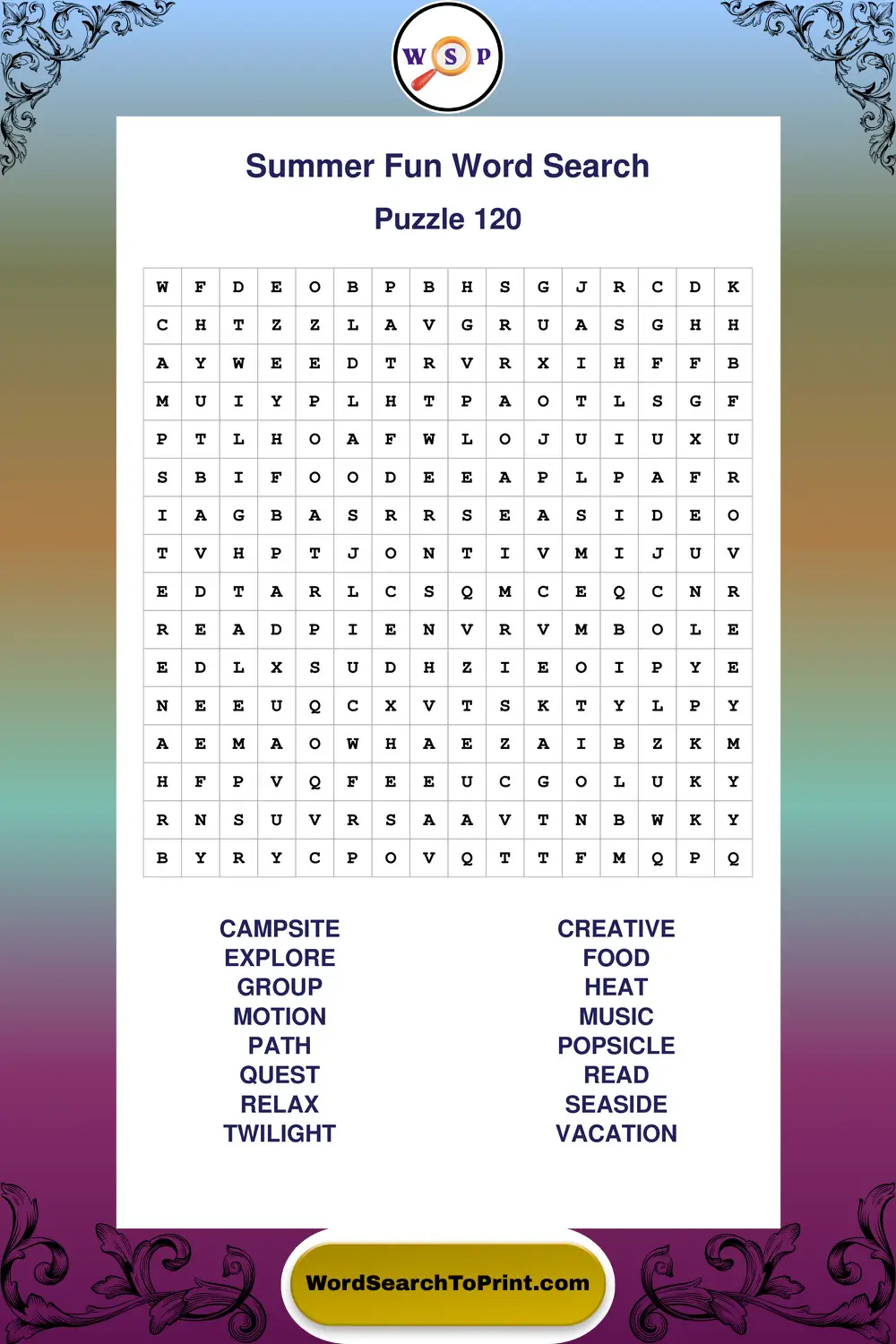 Summer Fun Word Search Puzzle 120