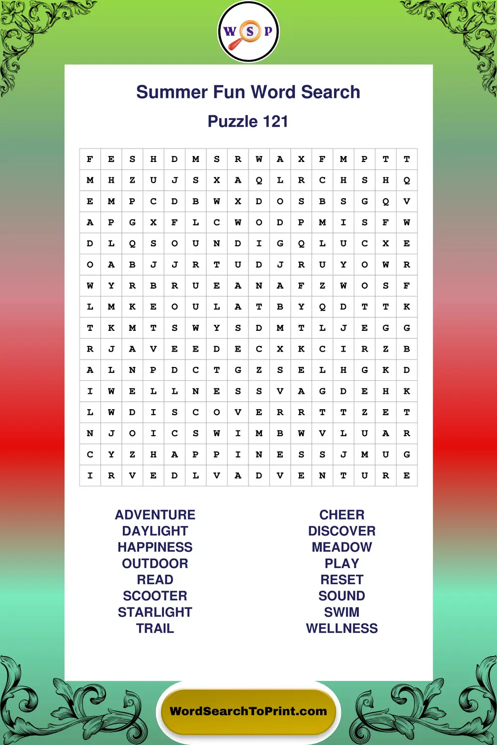 Summer Fun Word Search Puzzle 121