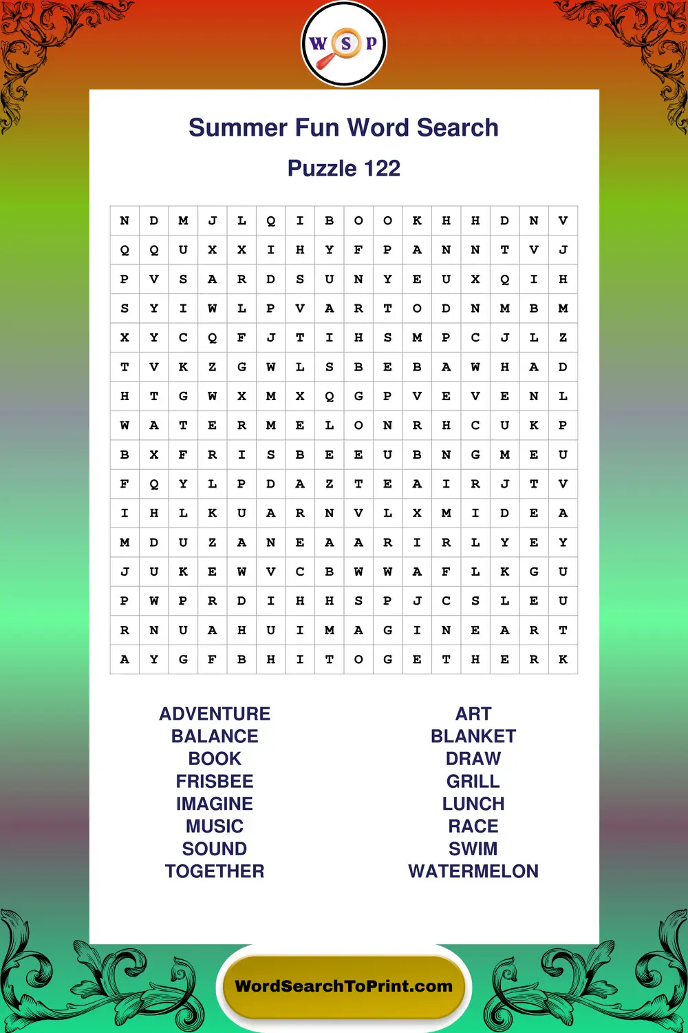 Summer Fun Word Search Puzzle 122