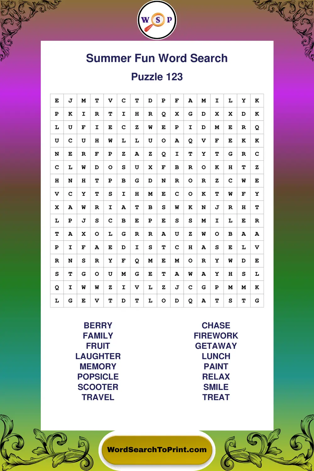 Summer Fun Word Search Puzzle 123