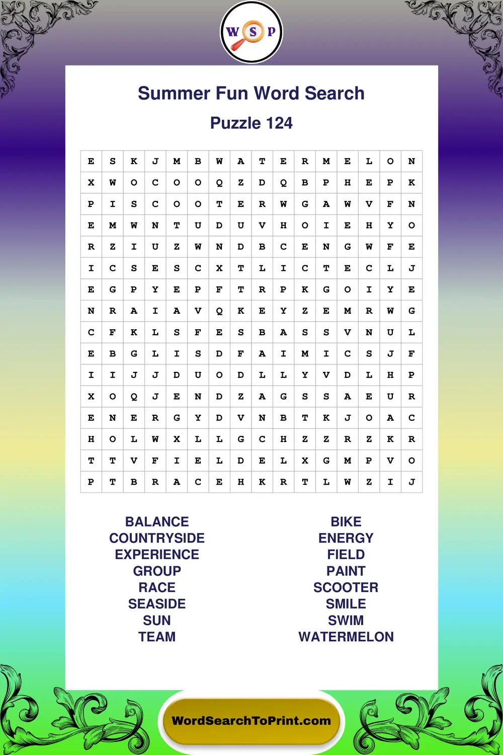 Summer Fun Word Search Puzzle 124
