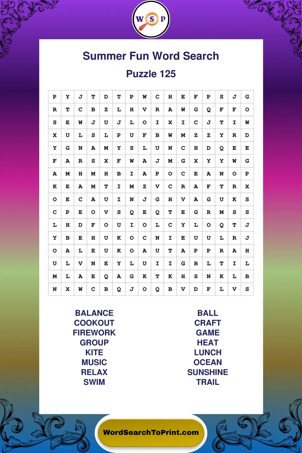 Summer Fun Word Search Puzzle 125