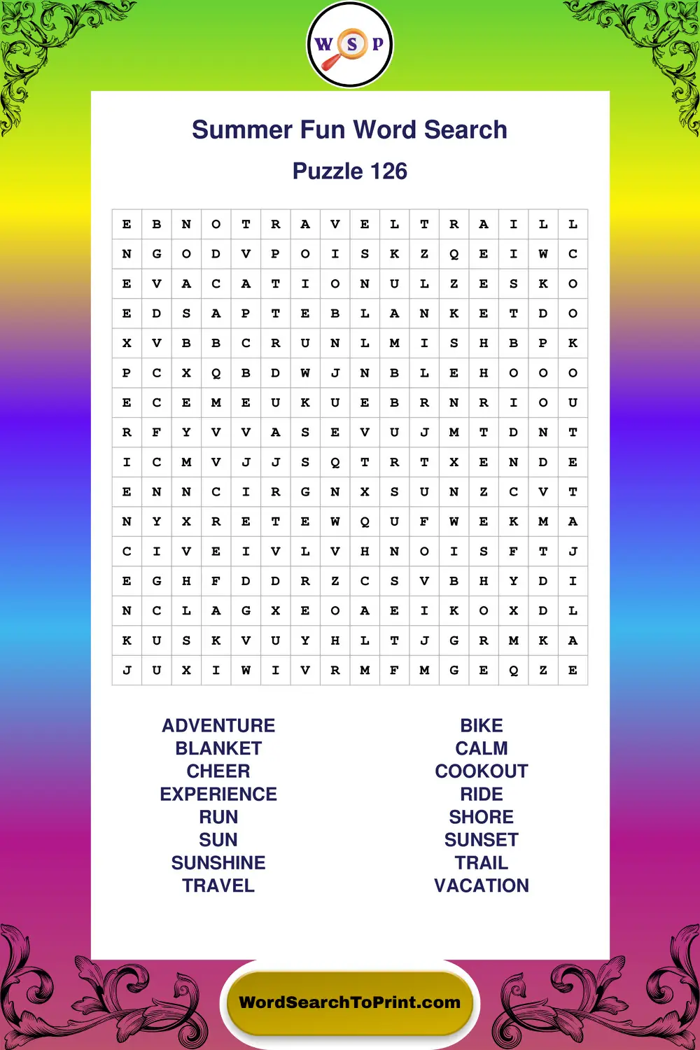 Summer Fun Word Search Puzzle 126