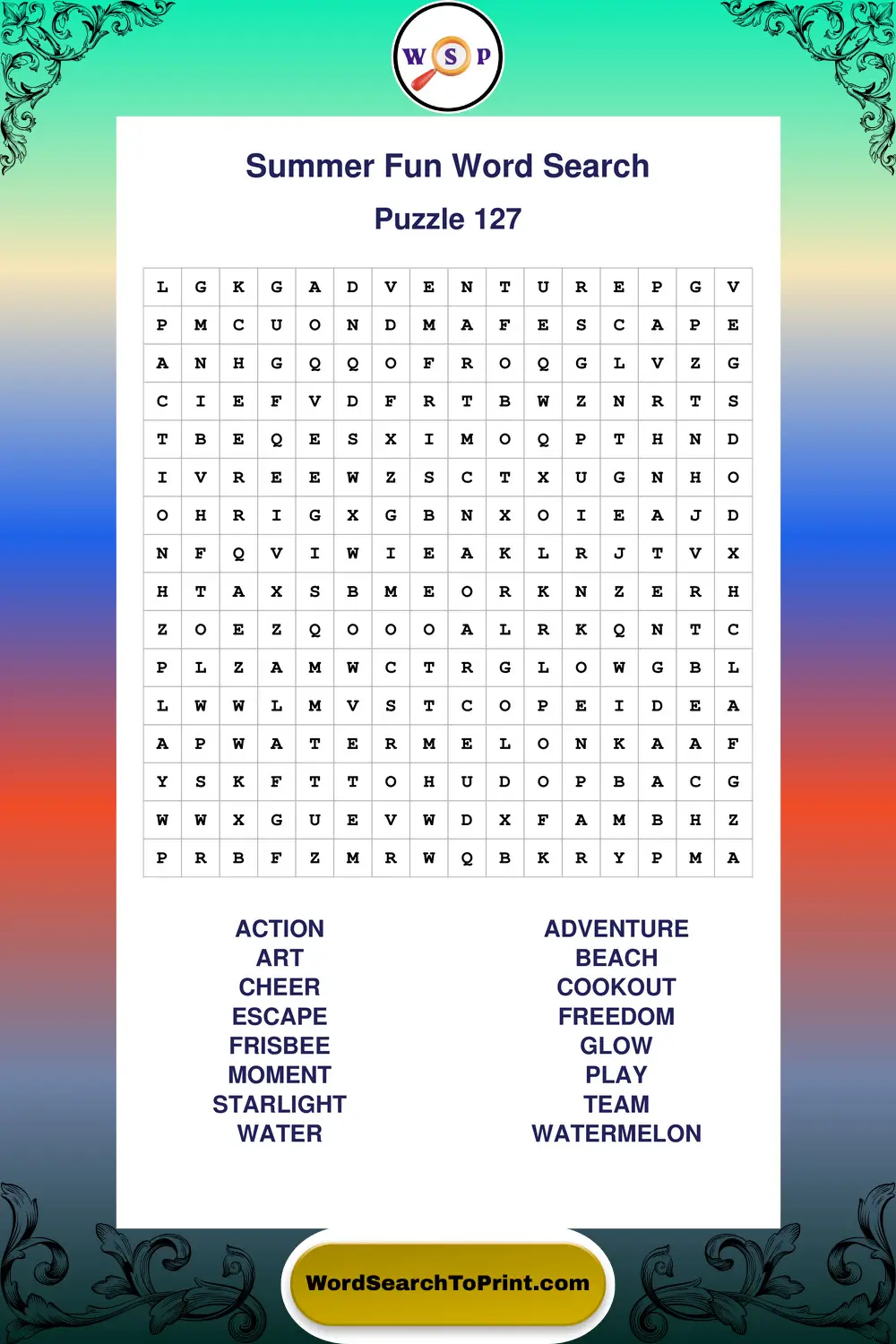 Summer Fun Word Search Puzzle 127