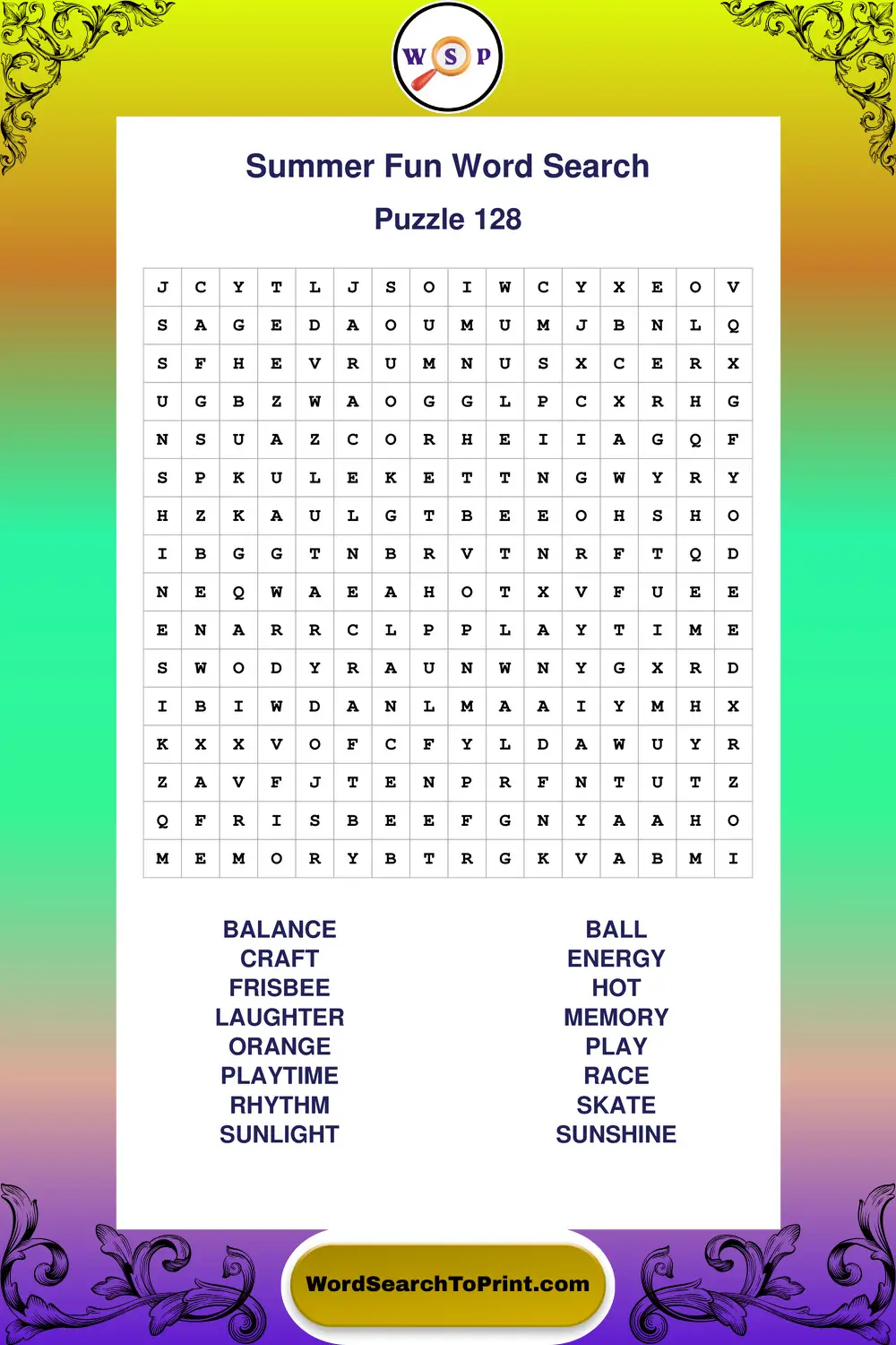 Summer Fun Word Search Puzzle 128