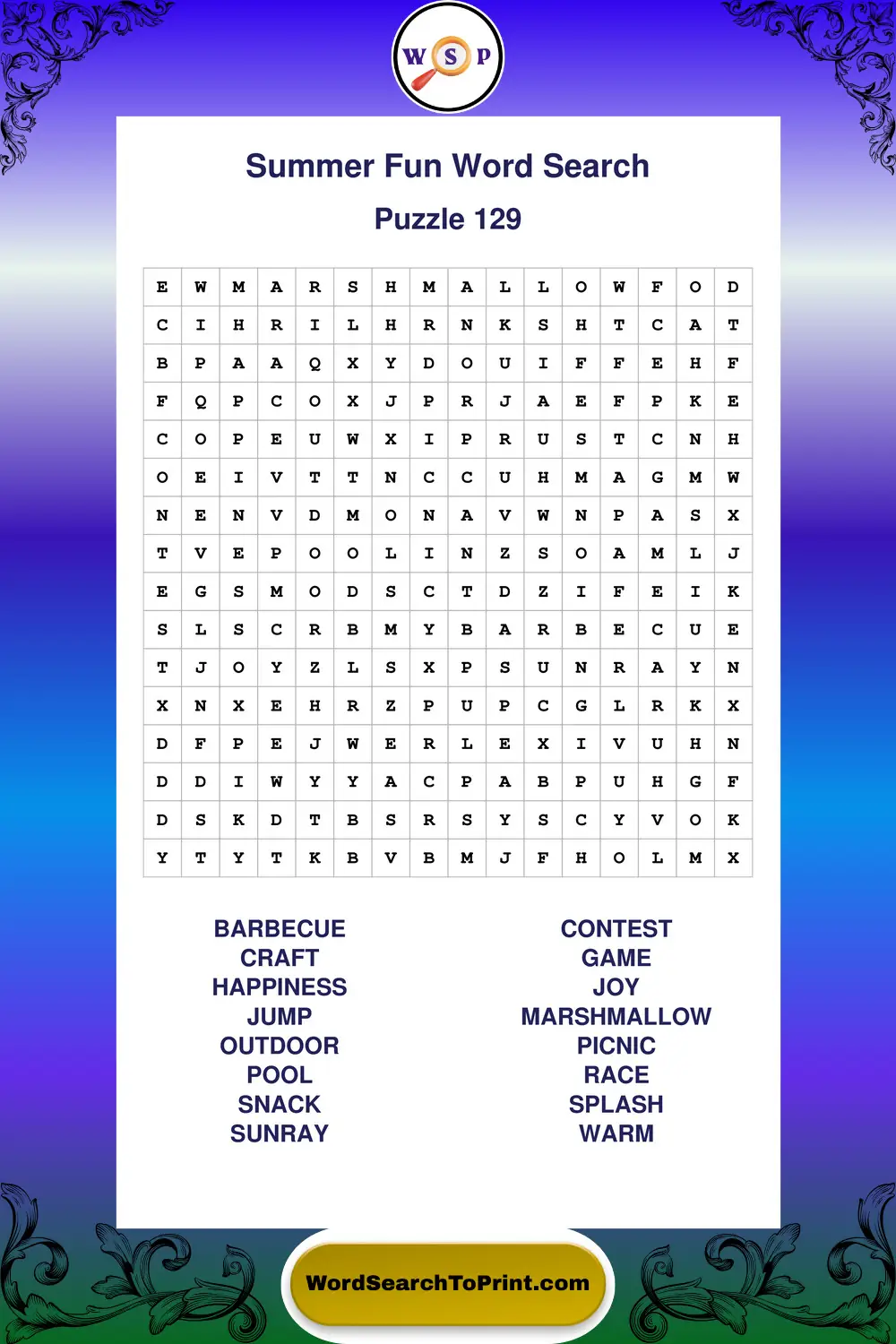 Summer Fun Word Search Puzzle 129