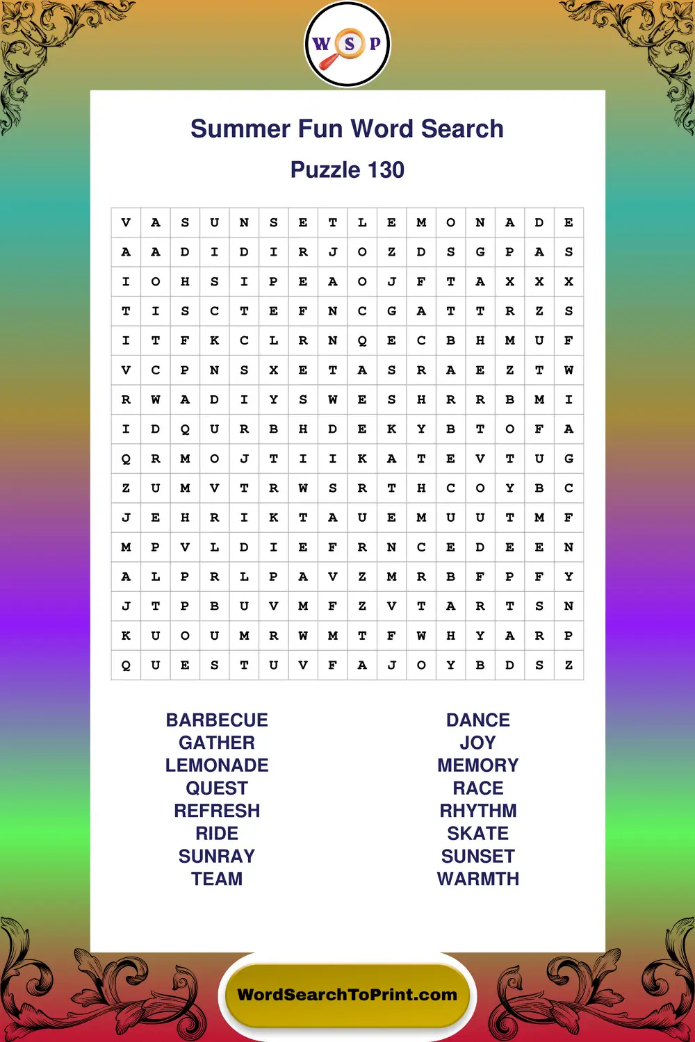 Summer Fun Word Search Puzzle 130