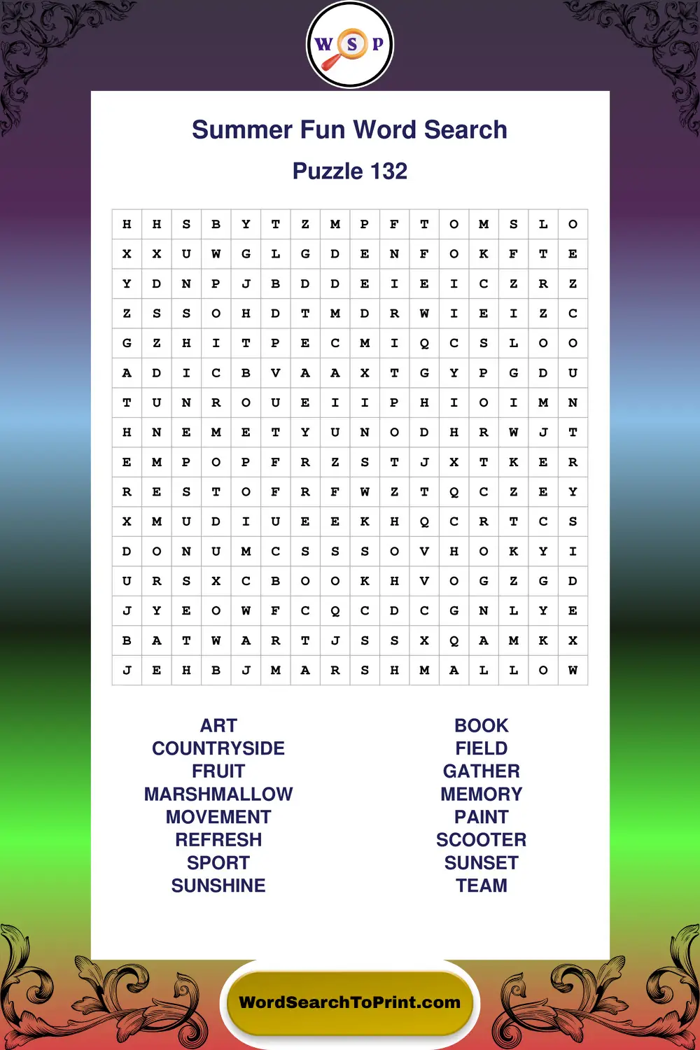 Summer Fun Word Search Puzzle 132