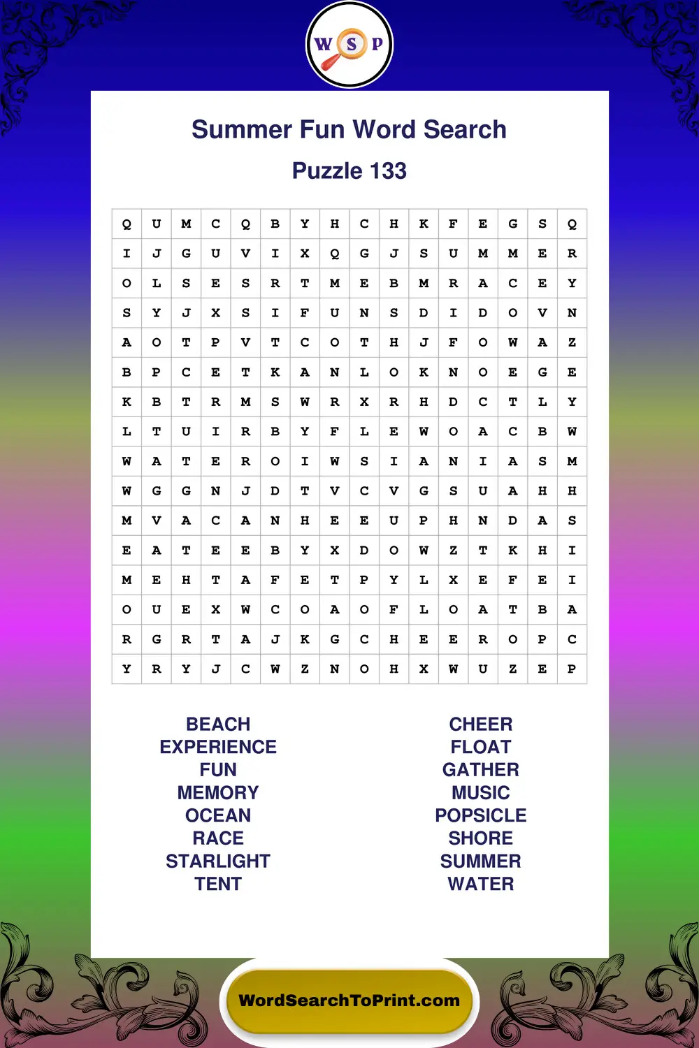 Summer Fun Word Search Puzzle 133