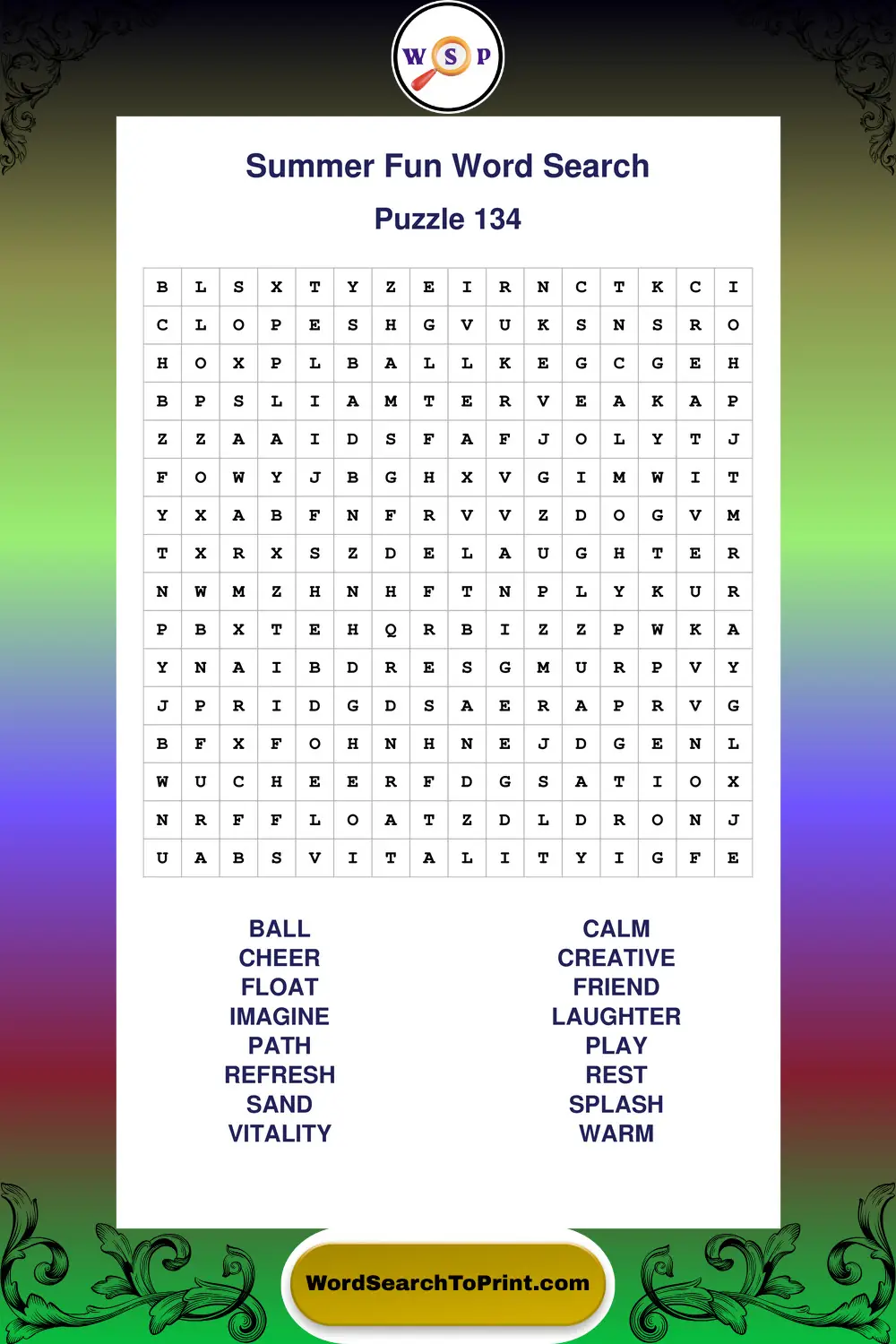 Summer Fun Word Search Puzzle 134