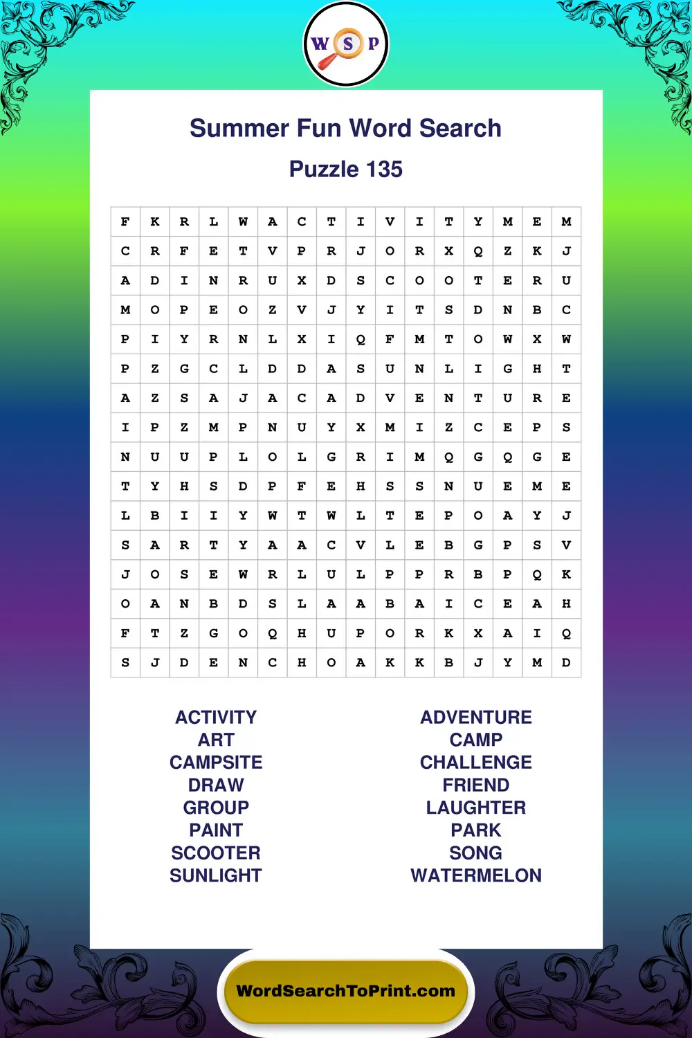 Summer Fun Word Search Puzzle 135