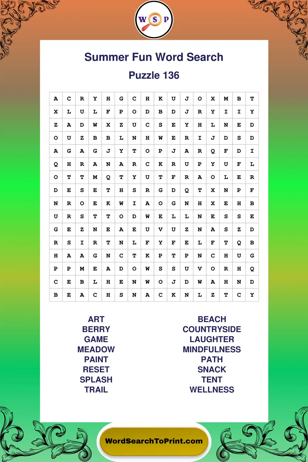 Summer Fun Word Search Puzzle 136