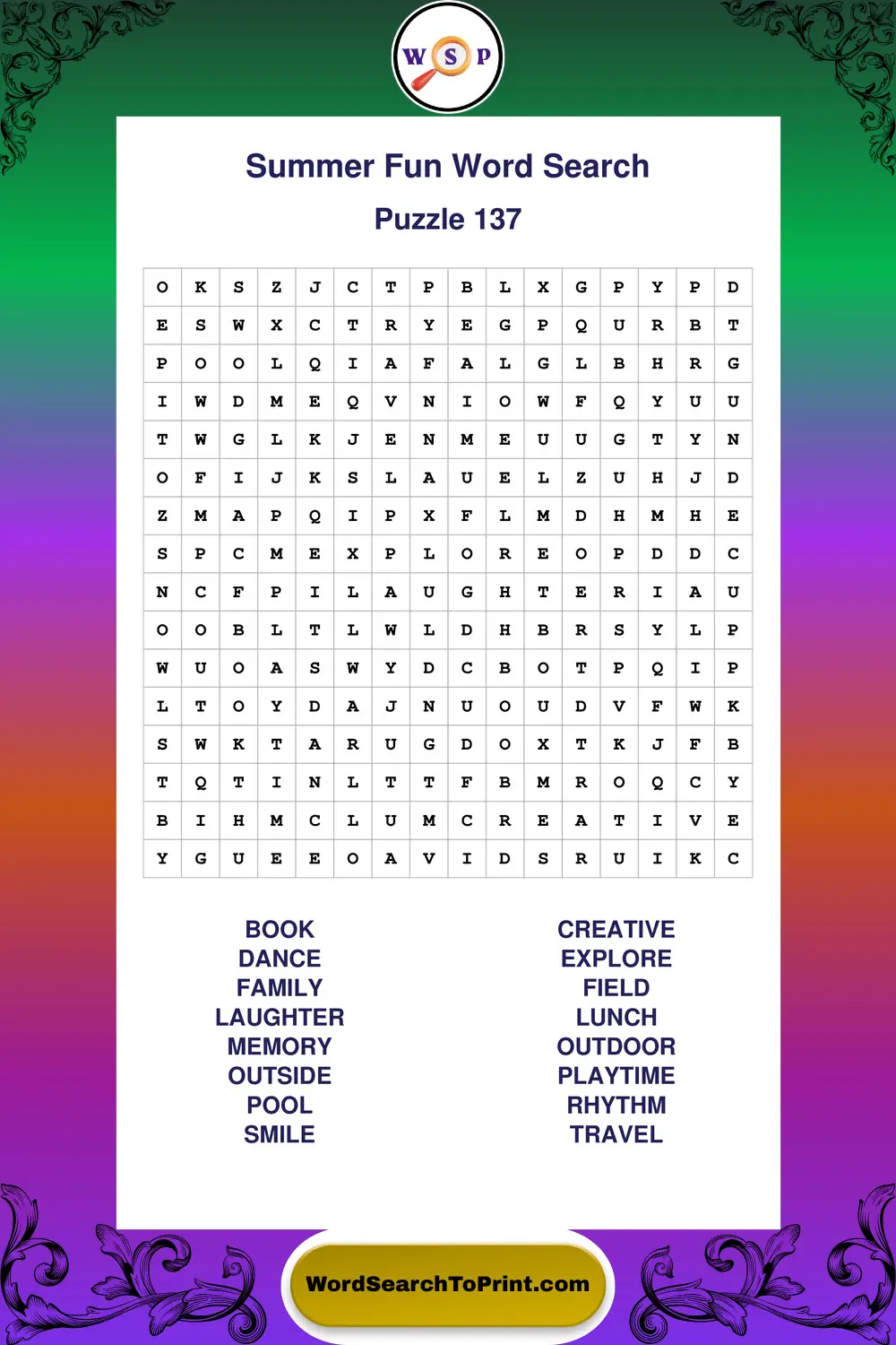 Summer Fun Word Search Puzzle 137