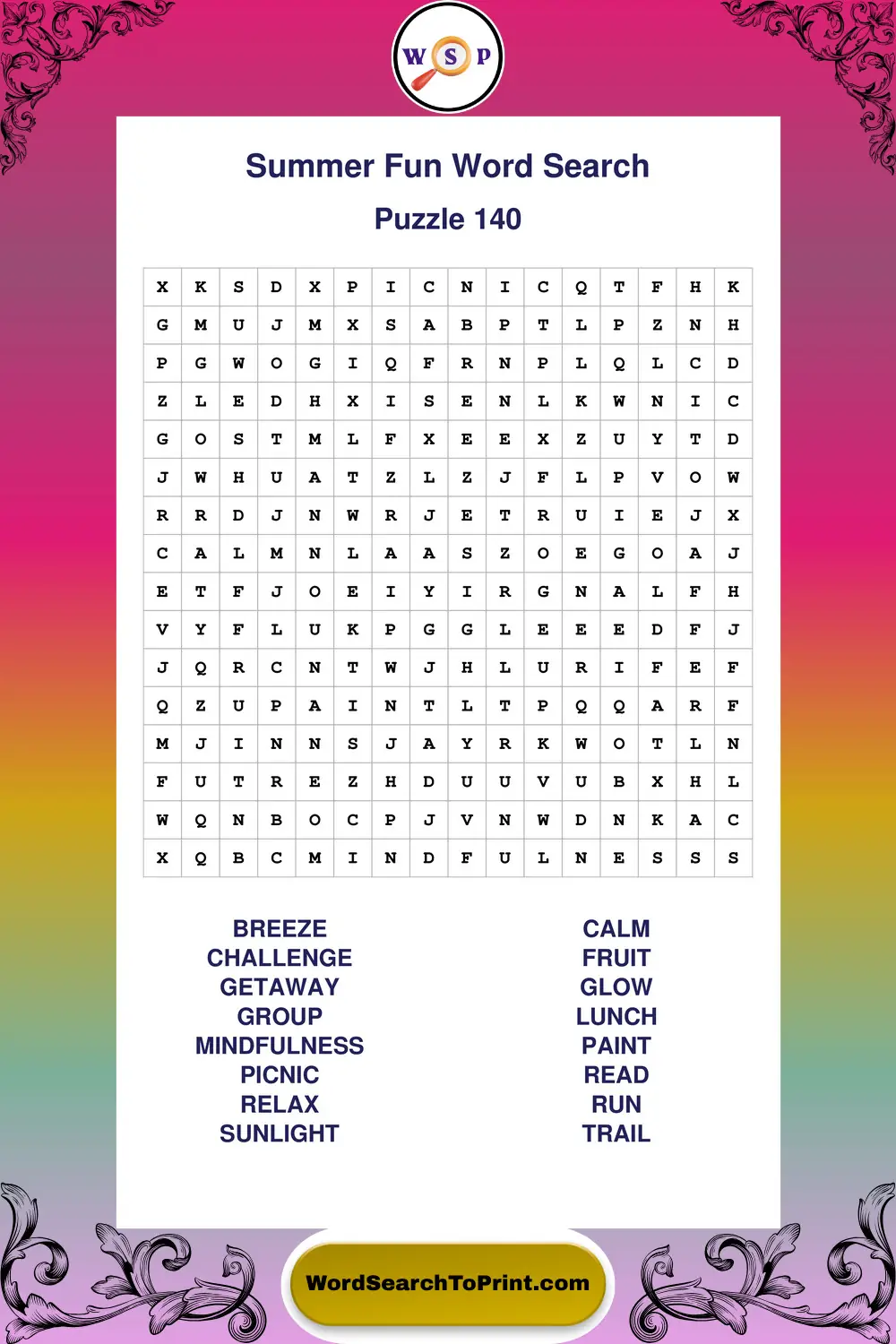 Summer Fun Word Search Puzzle 140