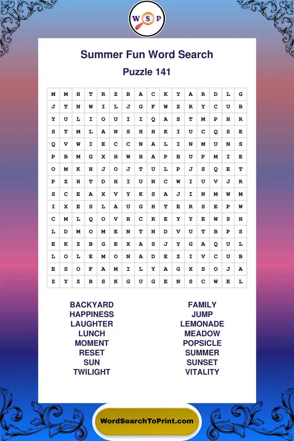 Summer Fun Word Search Puzzle 141