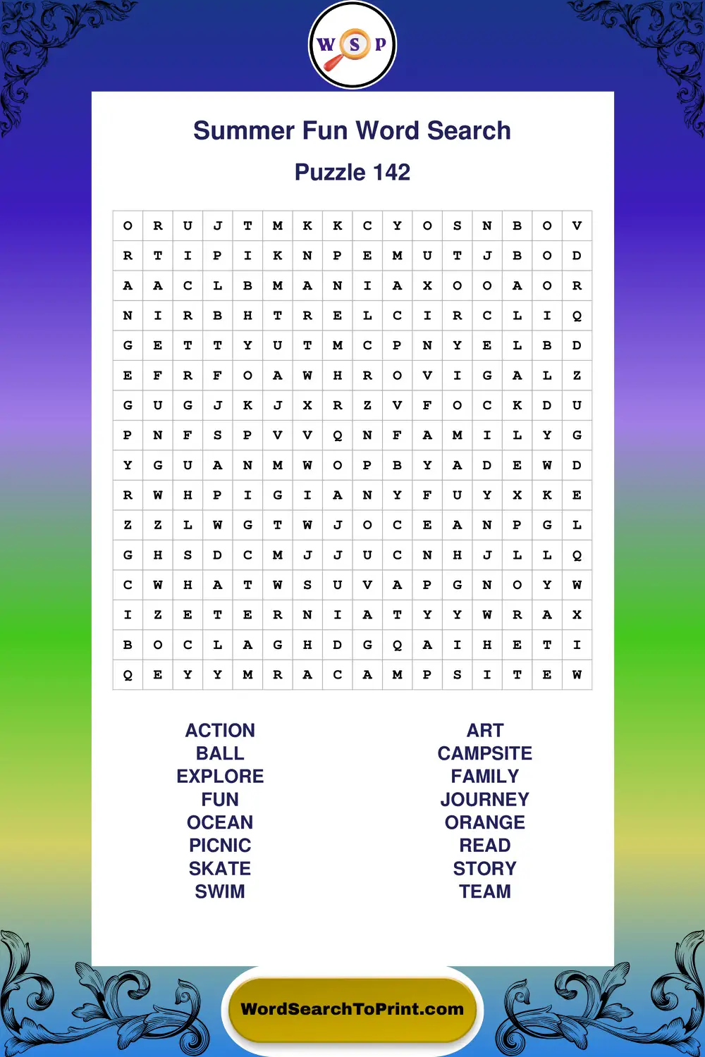 Summer Fun Word Search Puzzle 142