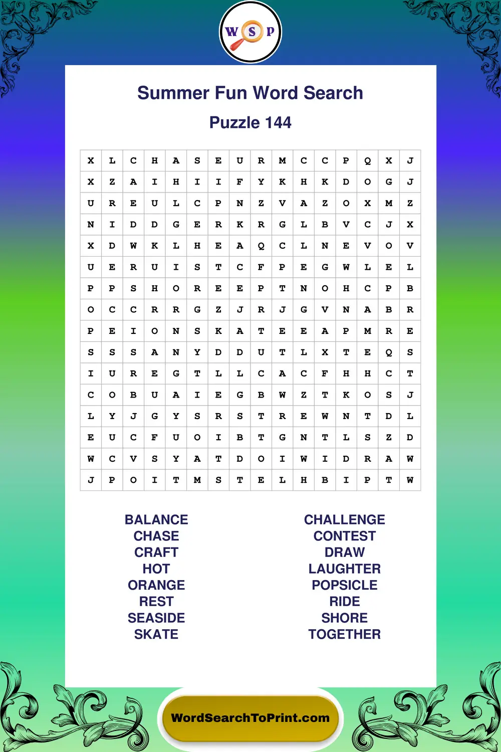 Summer Fun Word Search Puzzle 144