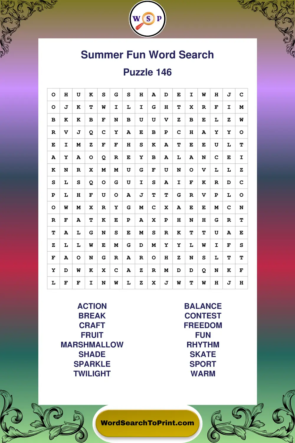 Summer Fun Word Search Puzzle 146