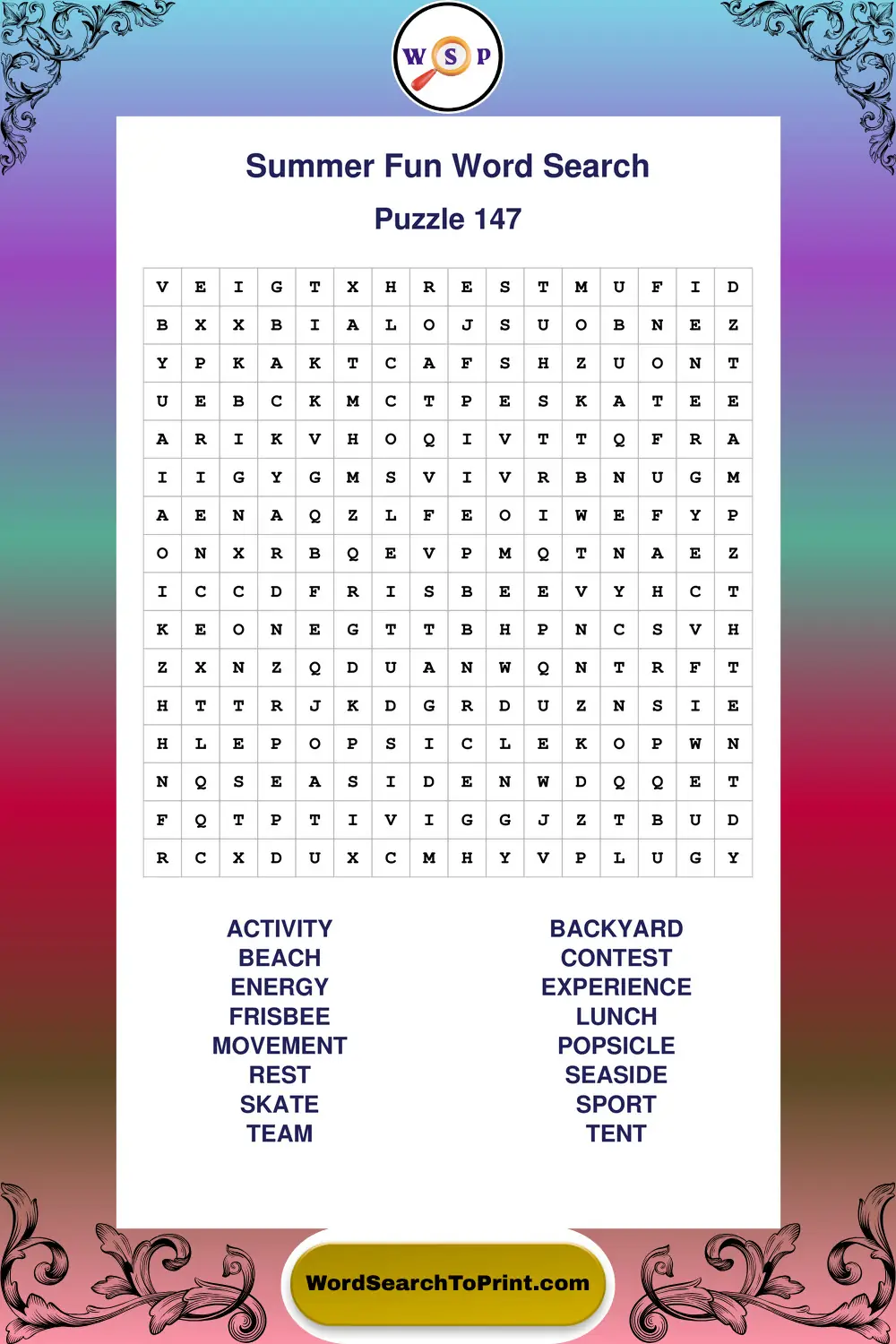 Summer Fun Word Search Puzzle 147