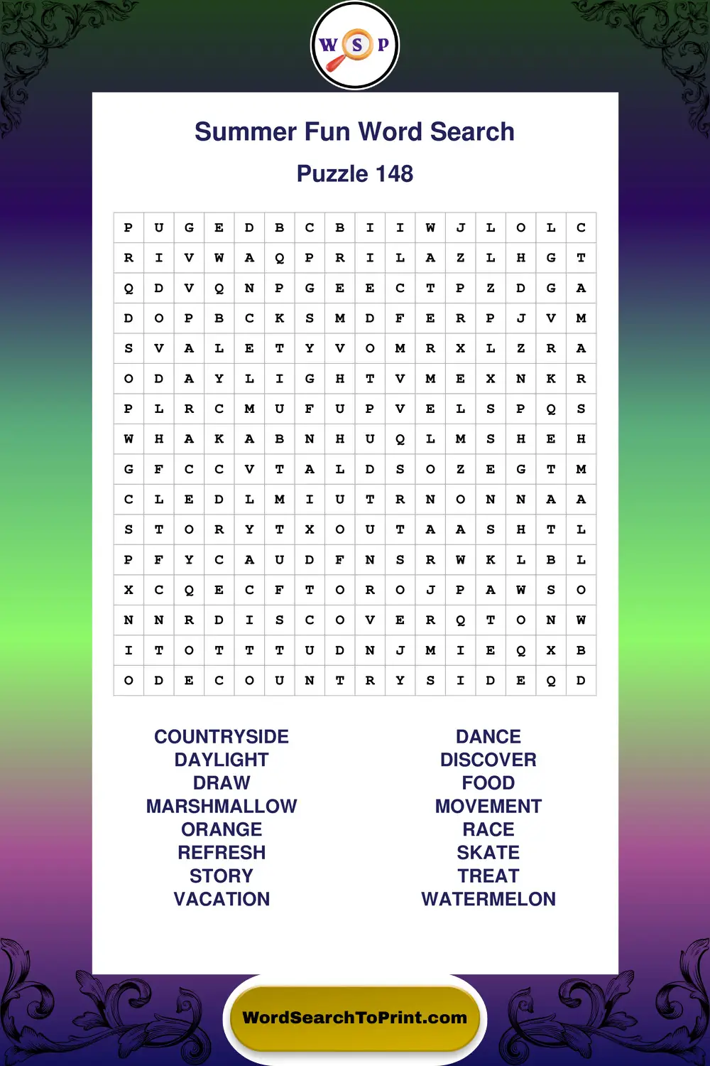 Summer Fun Word Search Puzzle 148