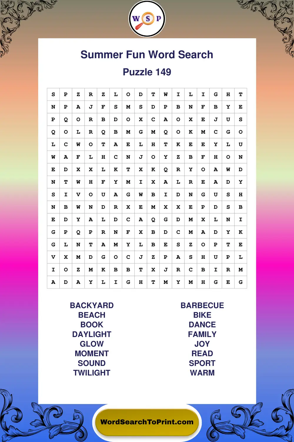 Summer Fun Word Search Puzzle 149