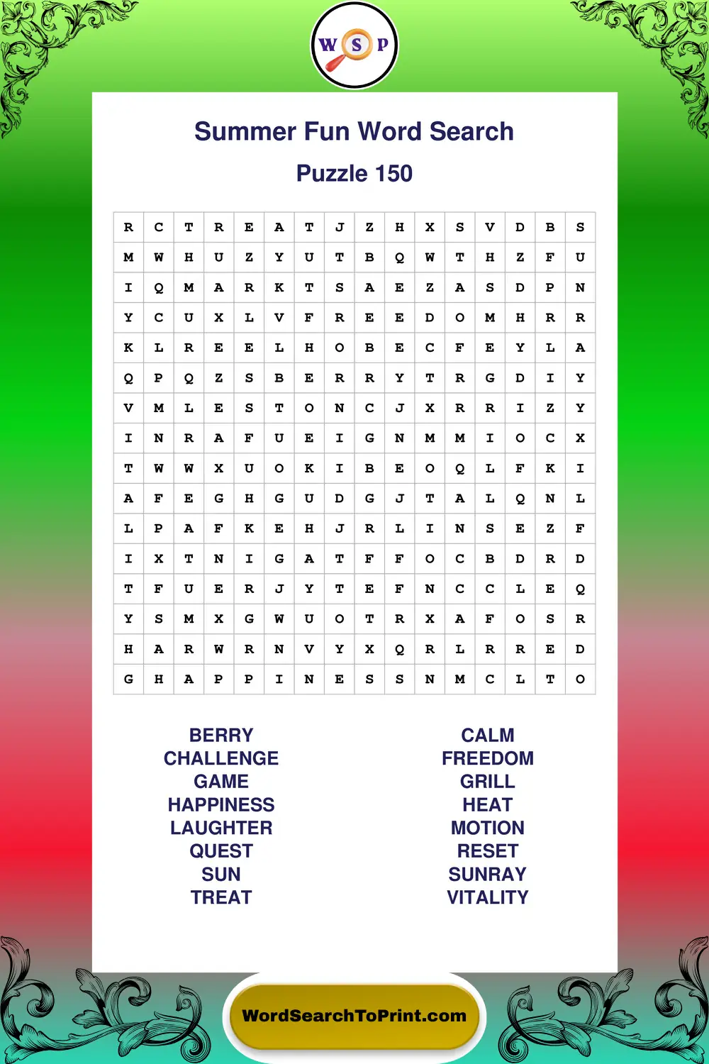Summer Fun Word Search Puzzle 150