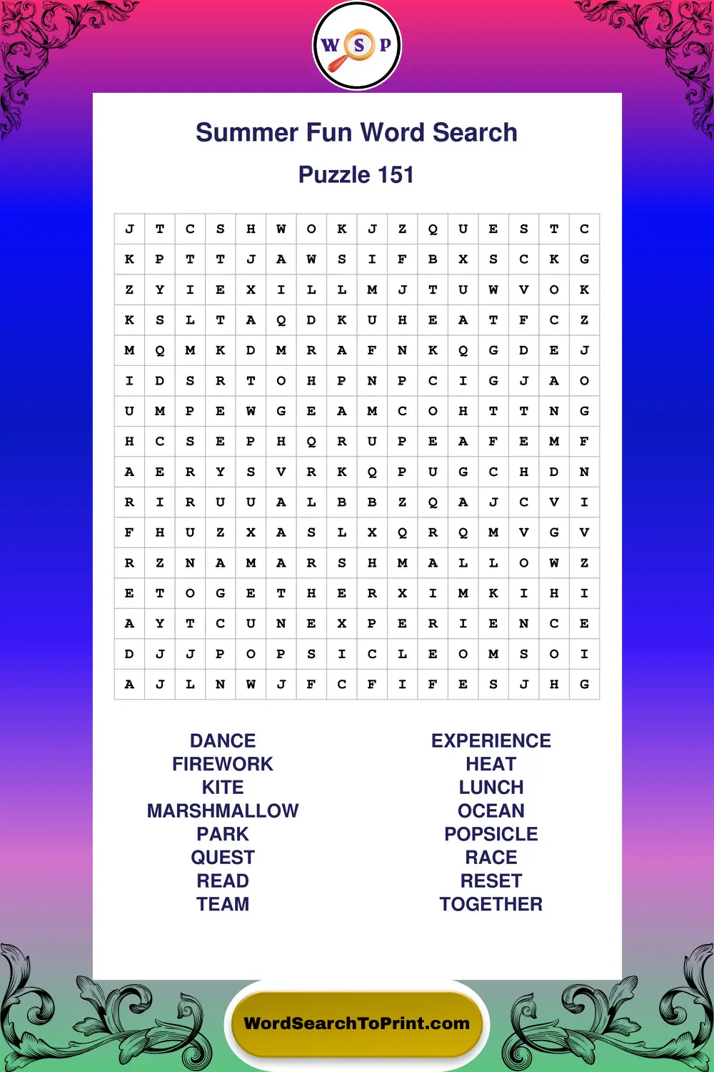 Summer Fun Word Search Puzzle 151