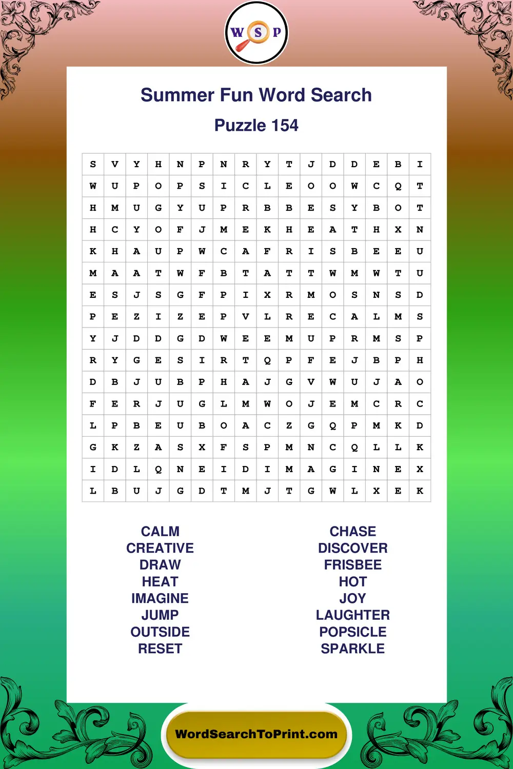Summer Fun Word Search Puzzle 154