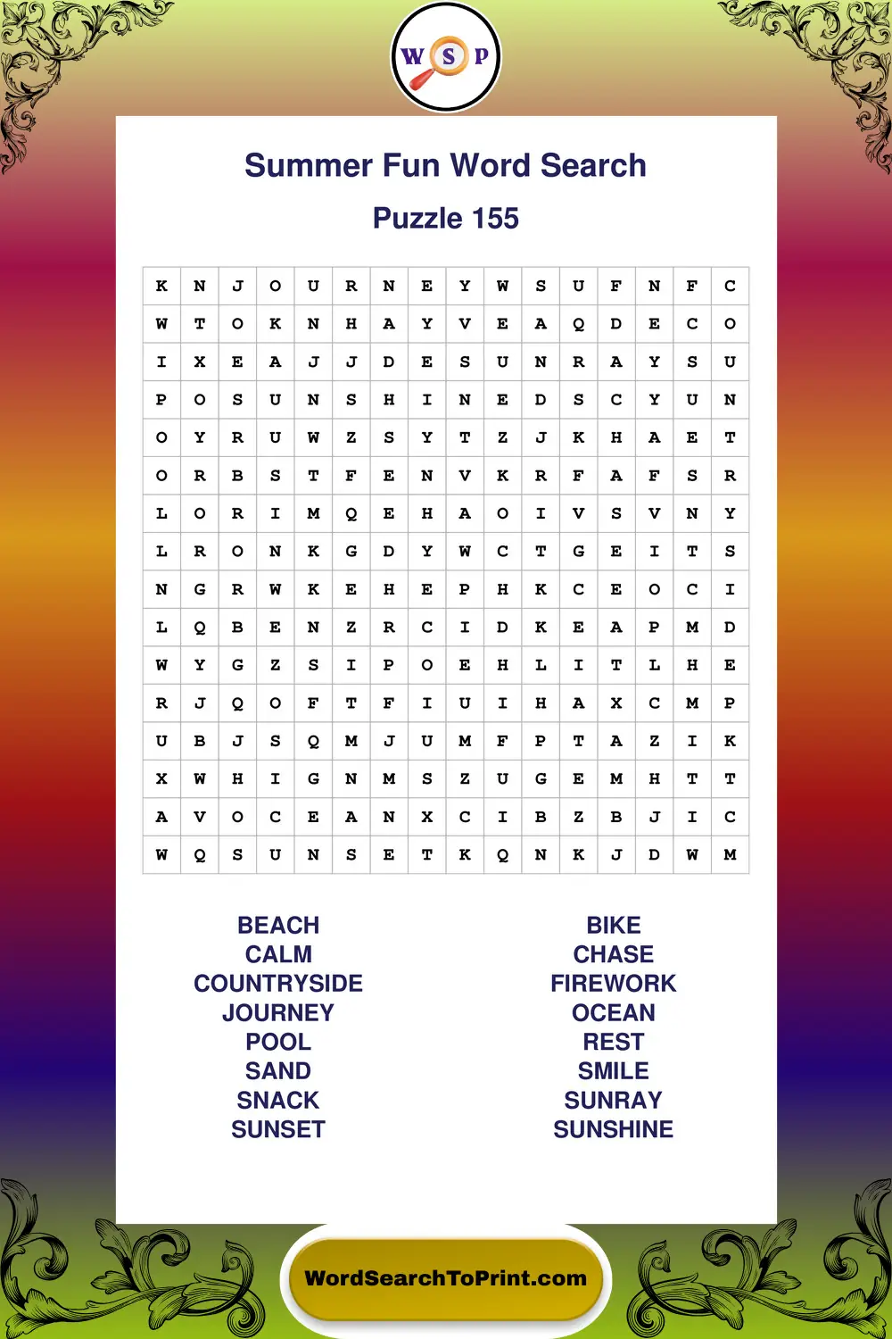 Summer Fun Word Search Puzzle 155