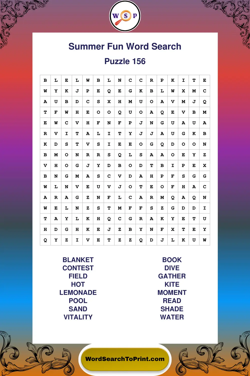 Summer Fun Word Search Puzzle 156