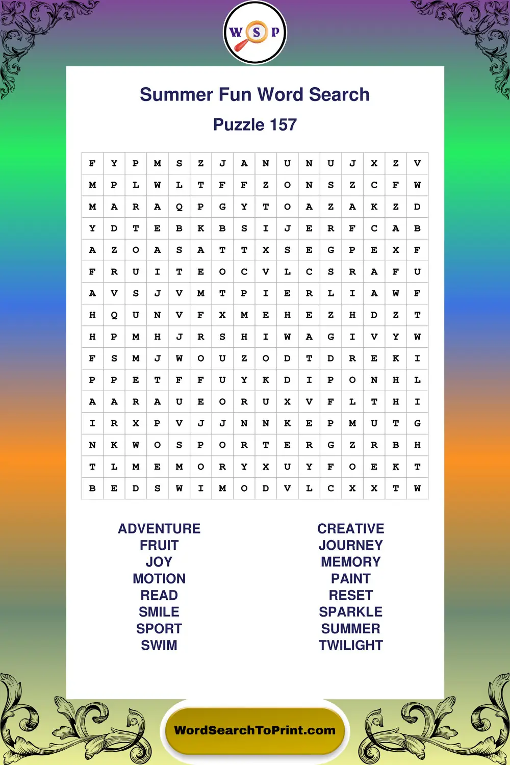 Summer Fun Word Search Puzzle 157