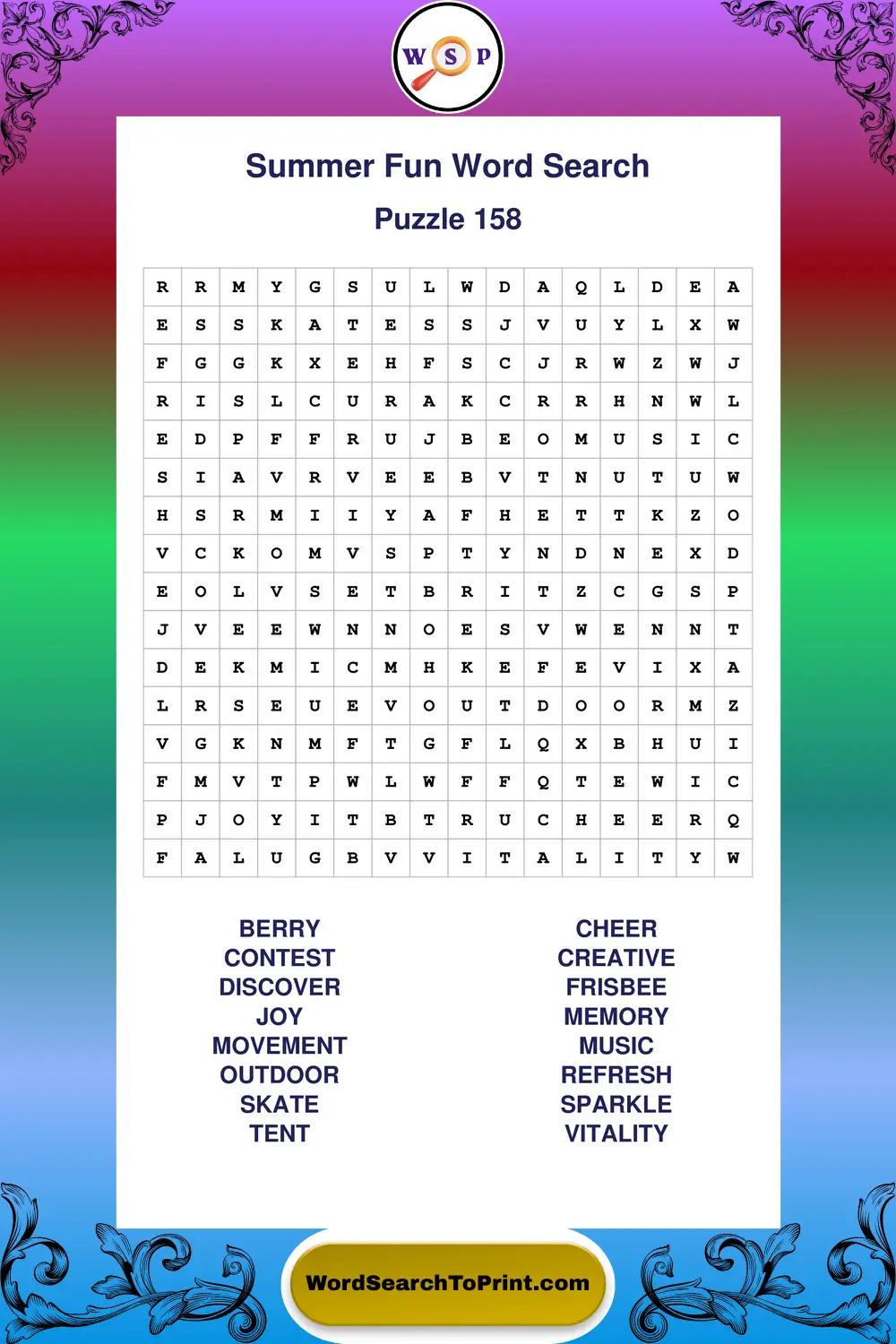 Summer Fun Word Search Puzzle 158