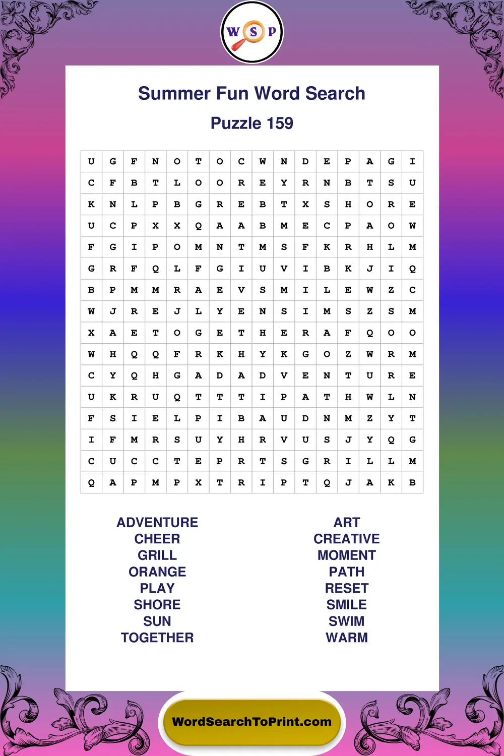 Summer Fun Word Search Puzzle 159