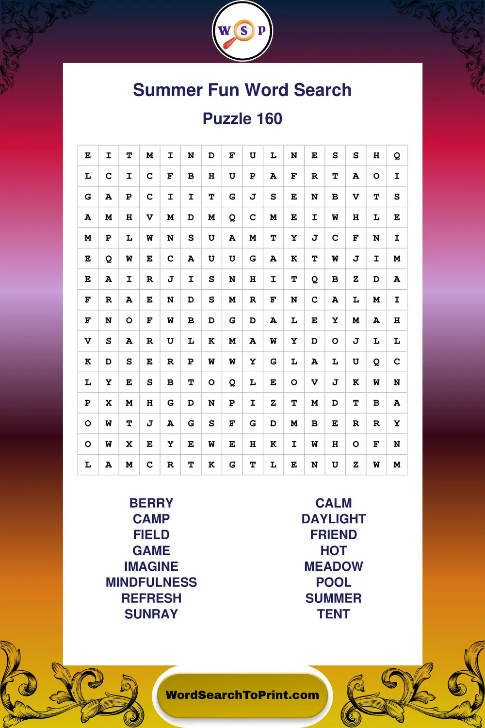 Summer Fun Word Search Puzzle 160