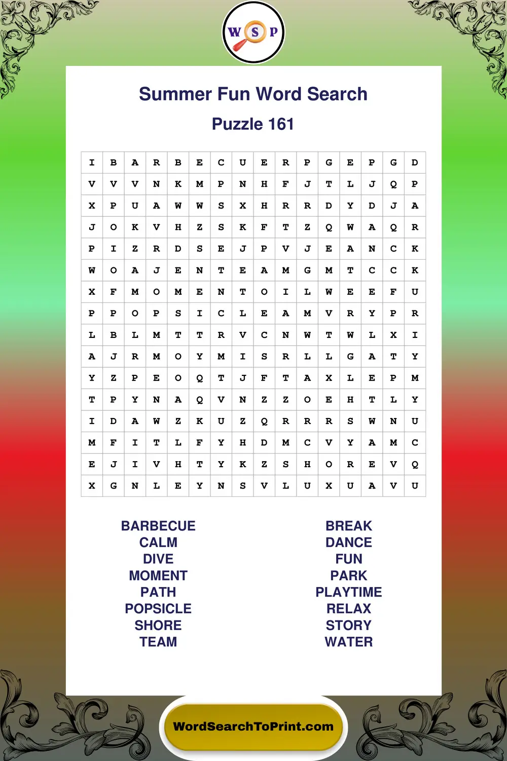 Summer Fun Word Search Puzzle 161
