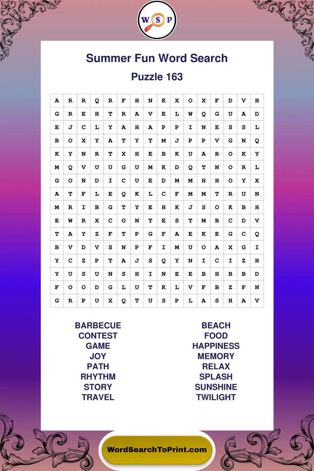 Summer Fun Word Search Puzzle 163