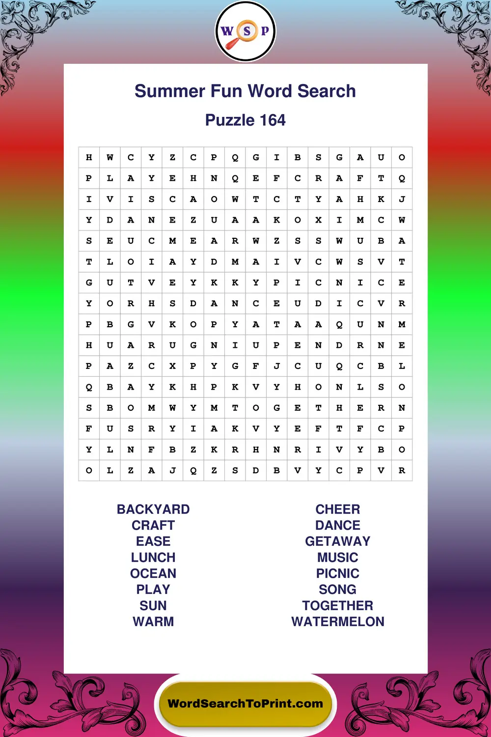 Summer Fun Word Search Puzzle 164