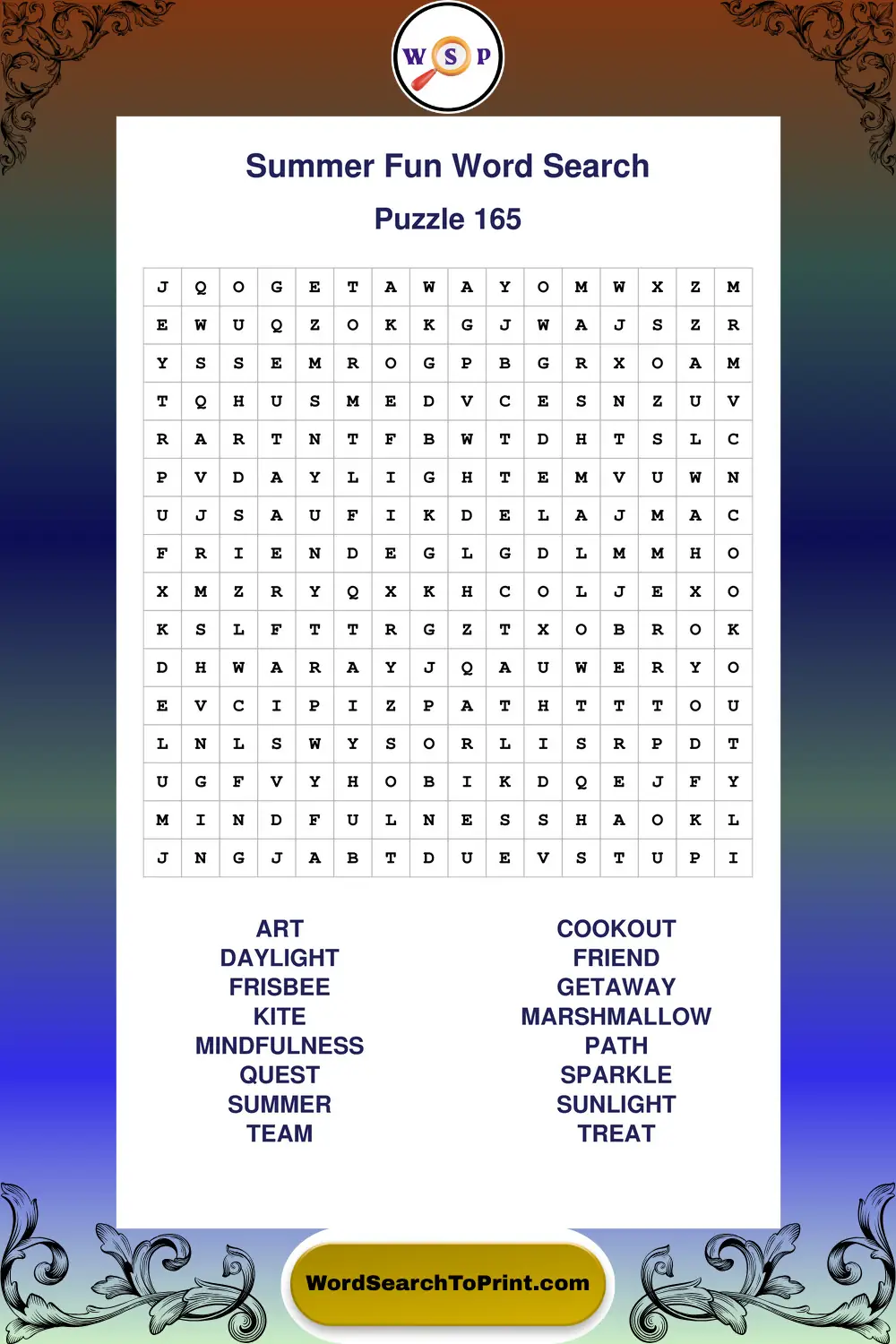Summer Fun Word Search Puzzle 165