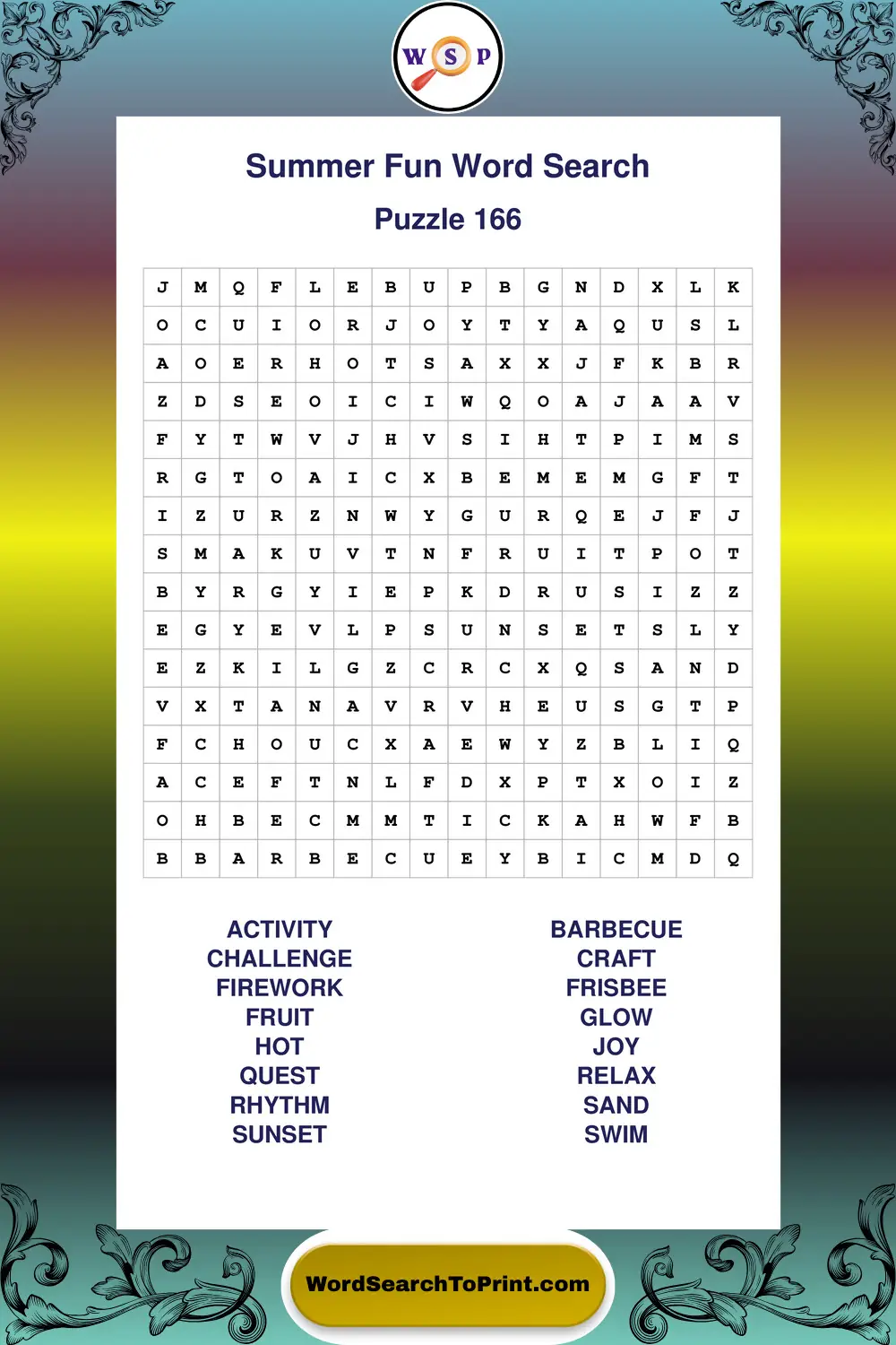 Summer Fun Word Search Puzzle 166