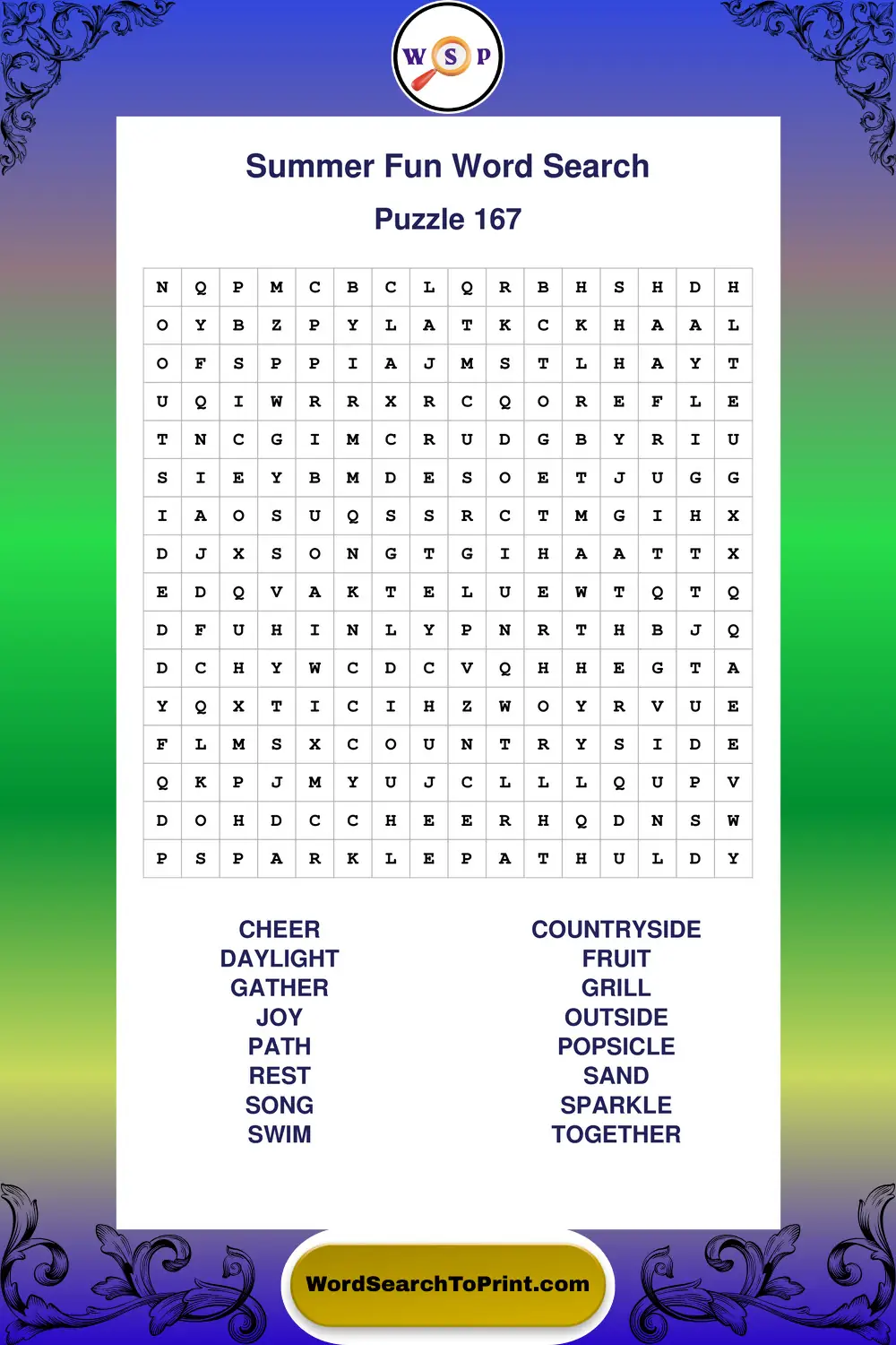 Summer Fun Word Search Puzzle 167