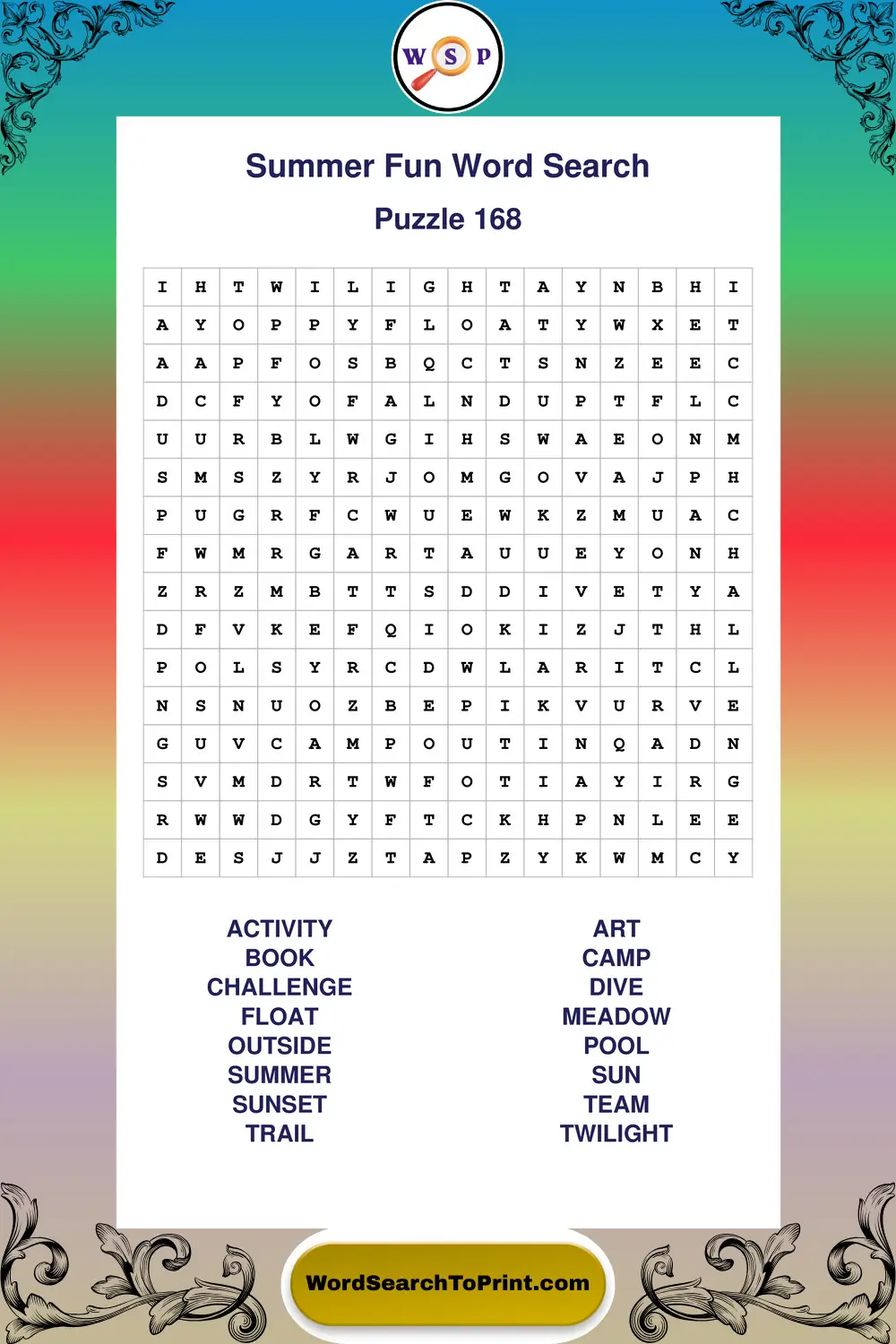 Summer Fun Word Search Puzzle 168