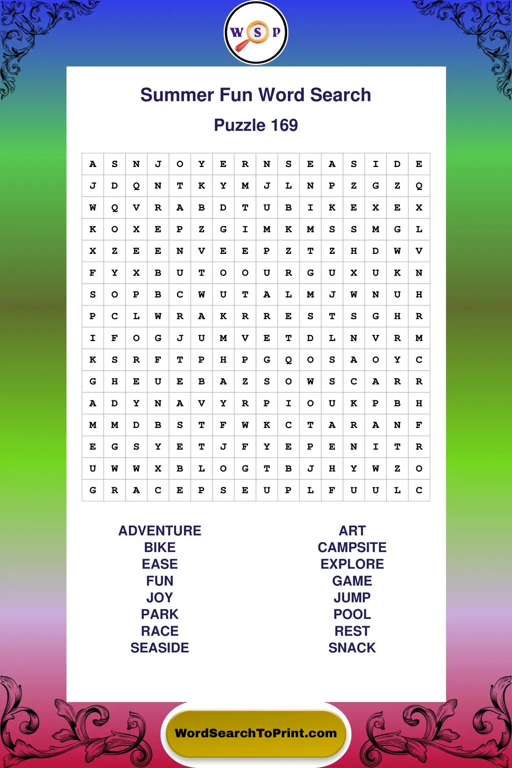 Summer Fun Word Search Puzzle 169