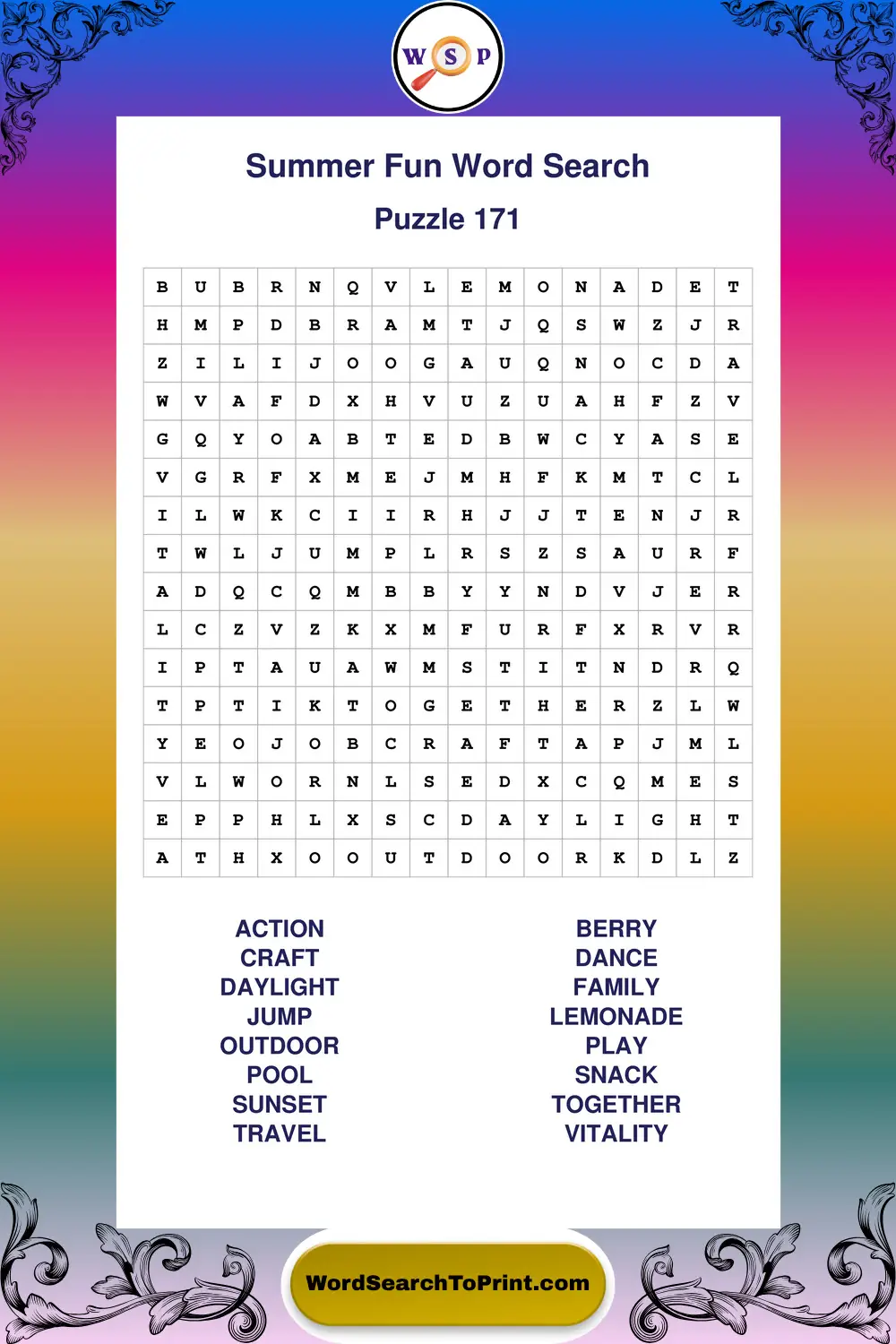 Summer Fun Word Search Puzzle 171
