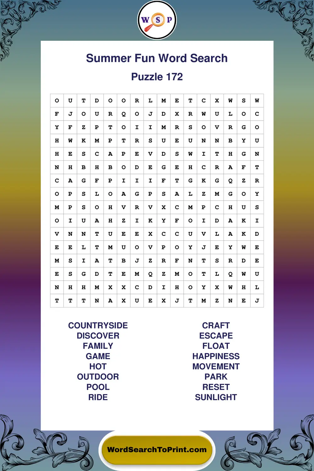 Summer Fun Word Search Puzzle 172