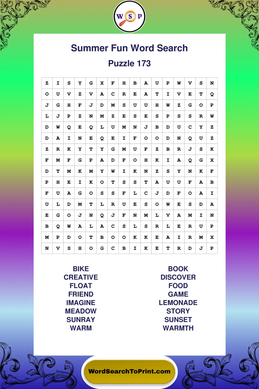 Summer Fun Word Search Puzzle 173