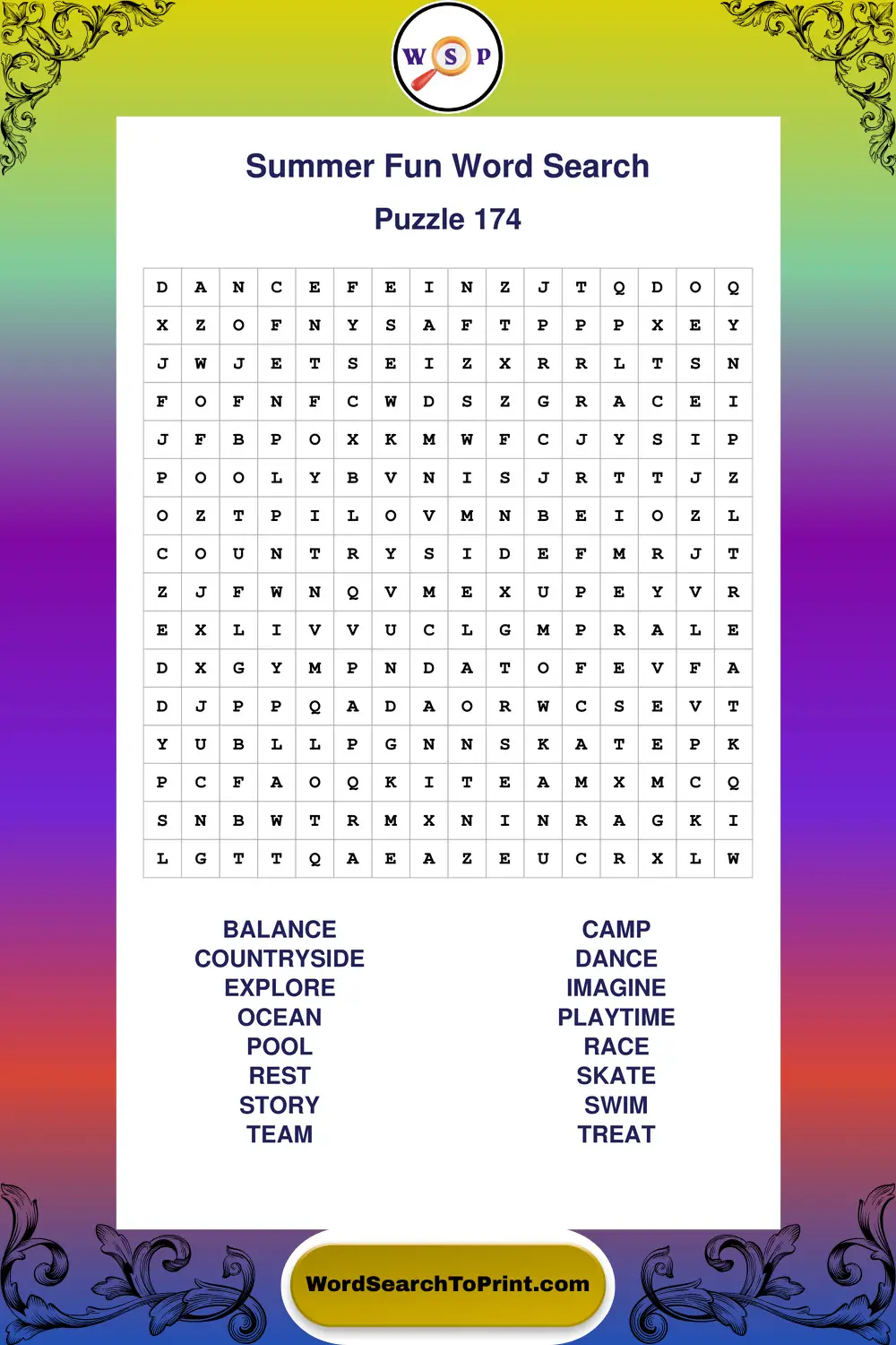 Summer Fun Word Search Puzzle 174
