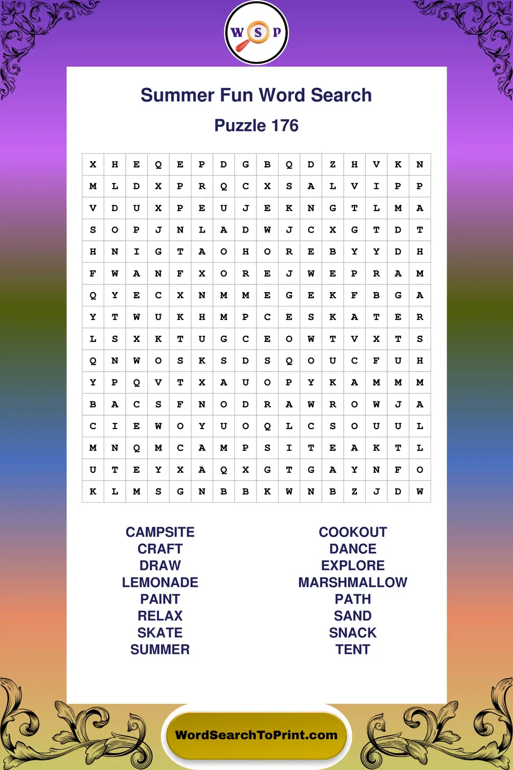Summer Fun Word Search Puzzle 176