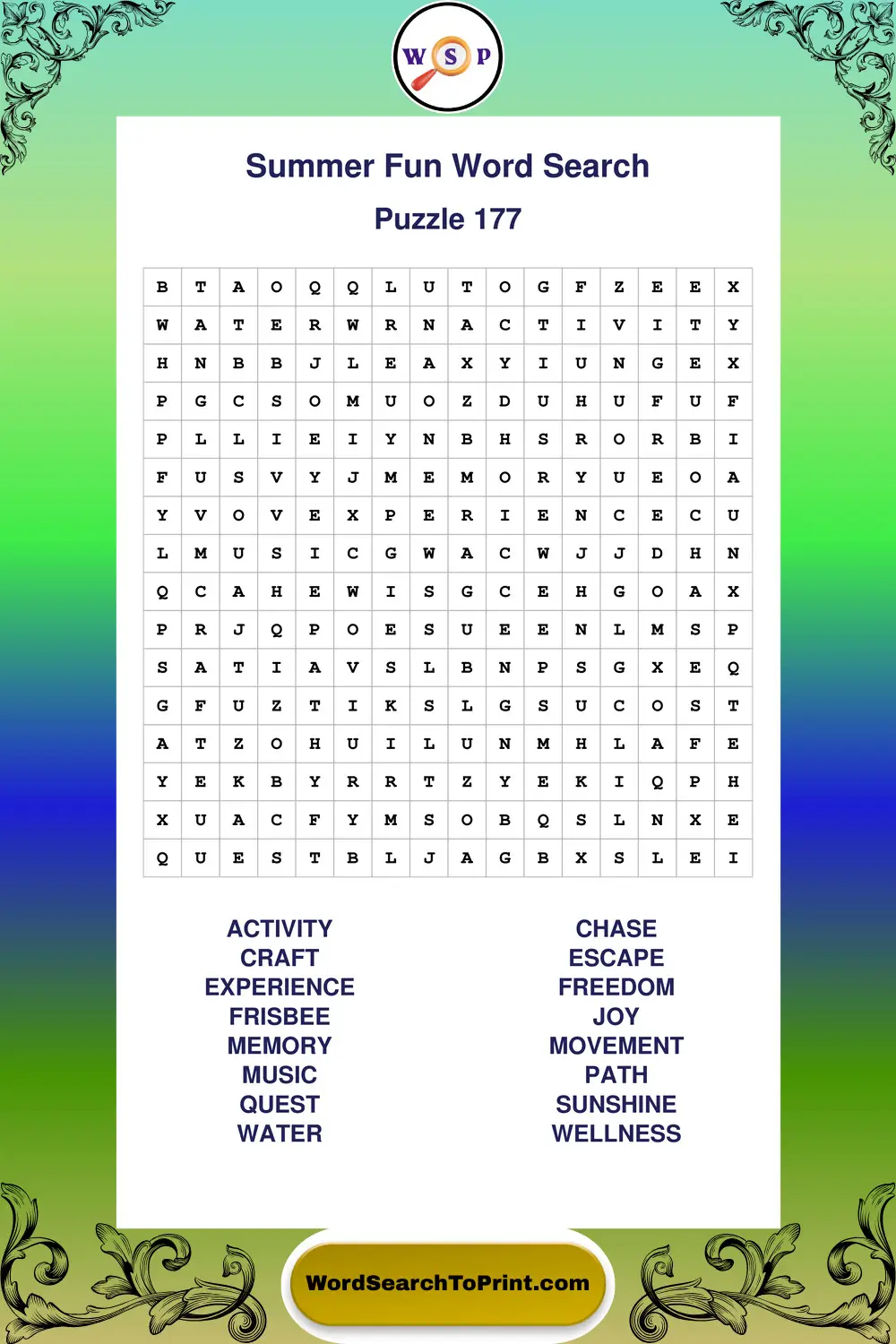 Summer Fun Word Search Puzzle 177