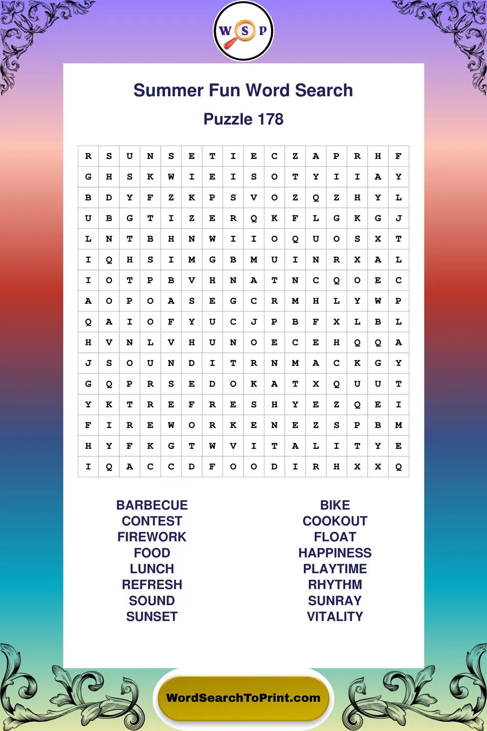 Summer Fun Word Search Puzzle 178